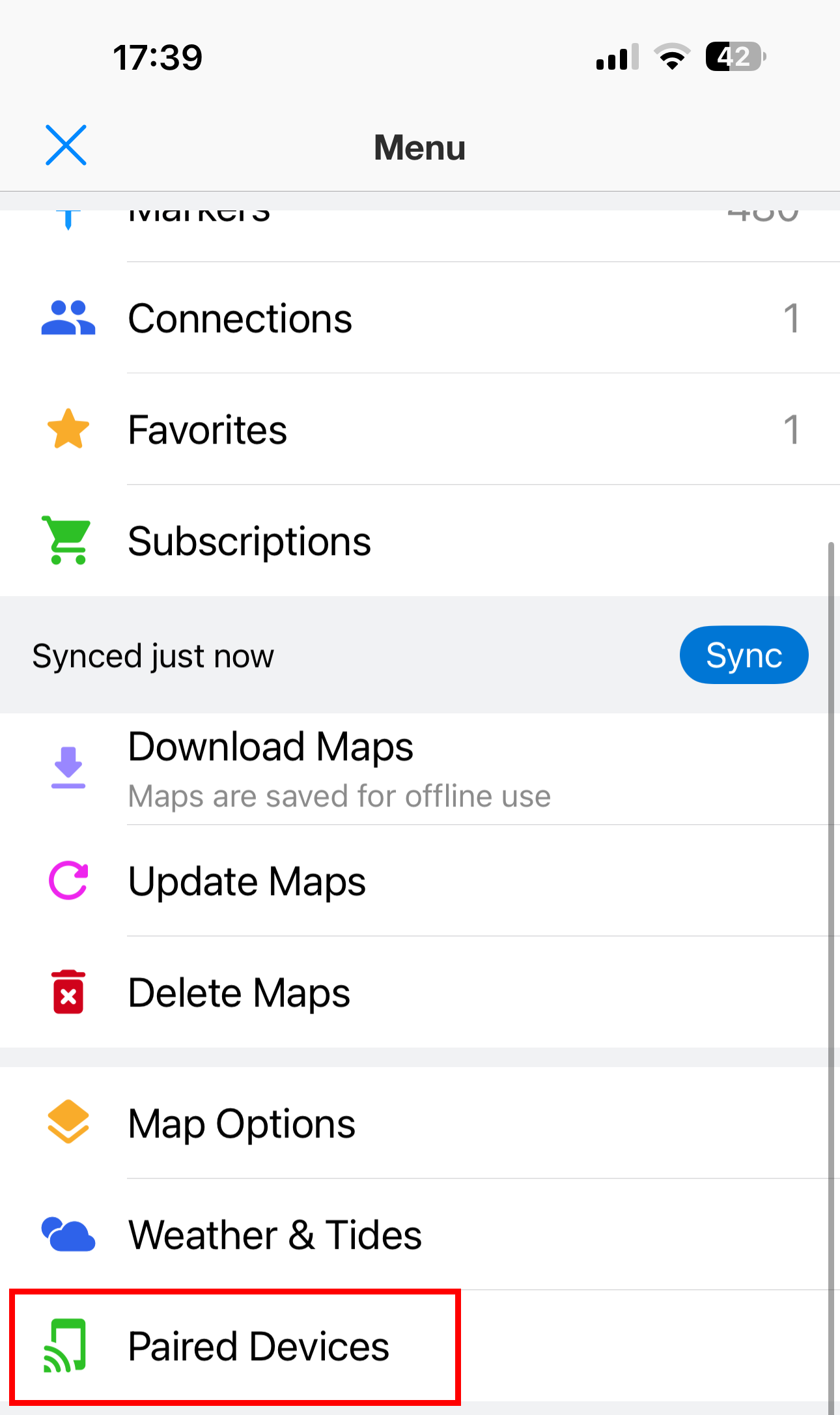 IMAGE: Navionics – Menu - Paired Devices