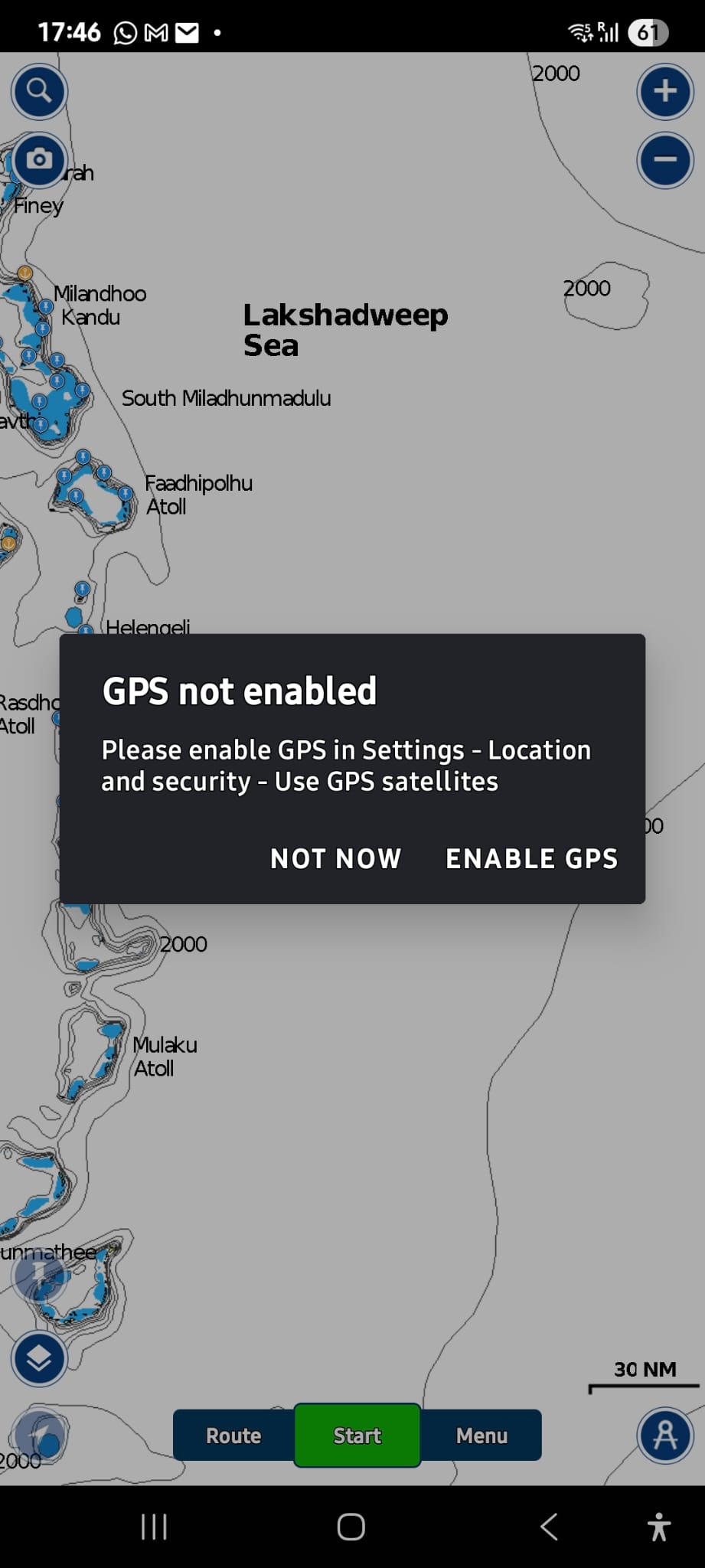 IMAGE: Navionics warning "GPS not exabled"