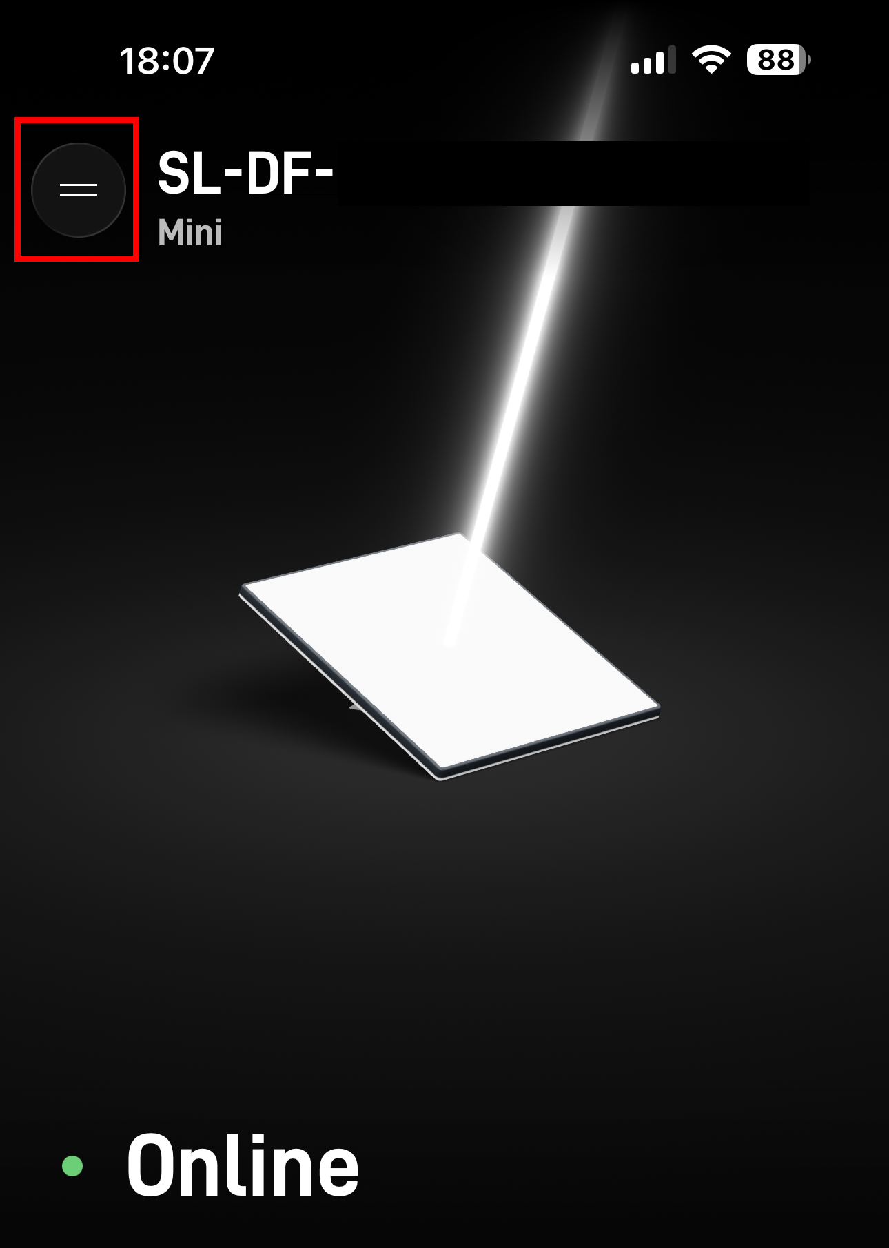 IMAGE: Starlink app – main screen menu (two horizontal lines)