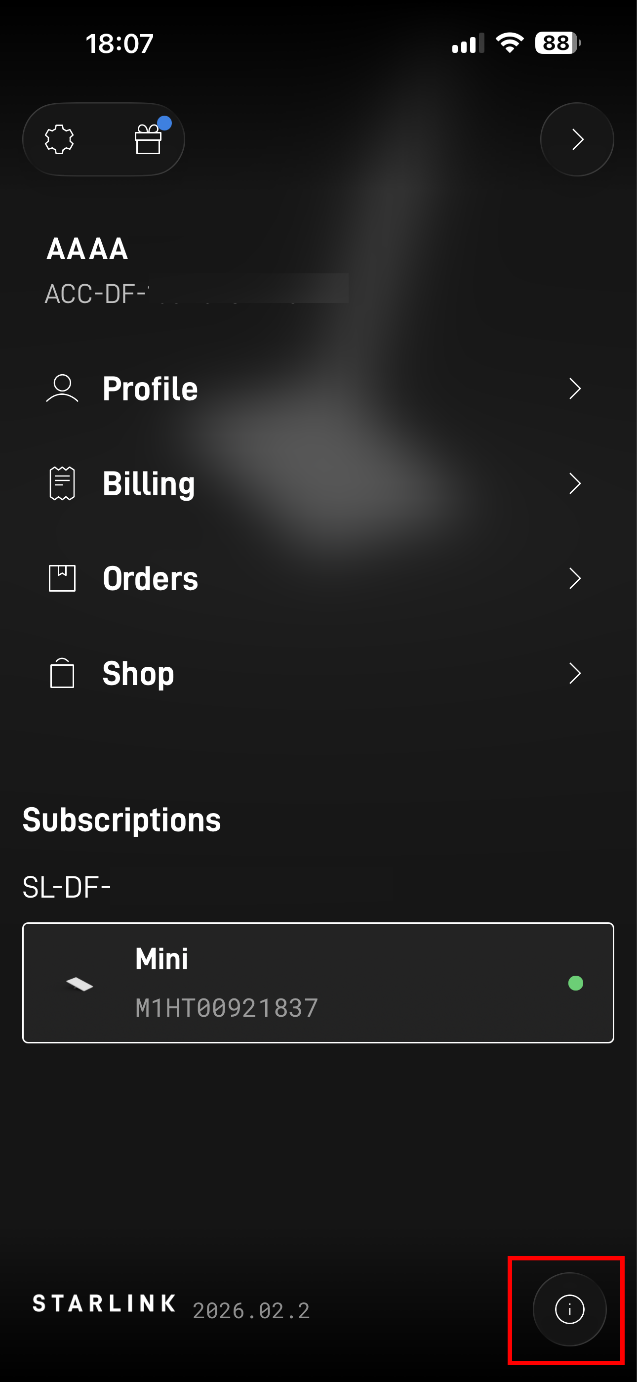 IMAGE: Starlink app – (i) information