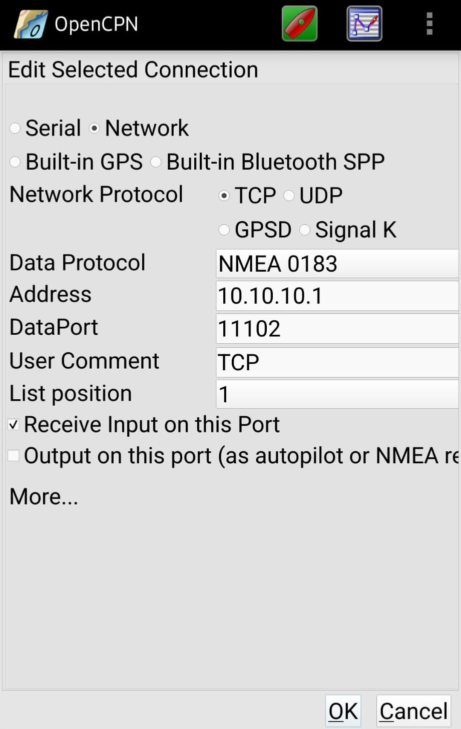 IMAGE: OpenCPN – Network connection settings using TCP