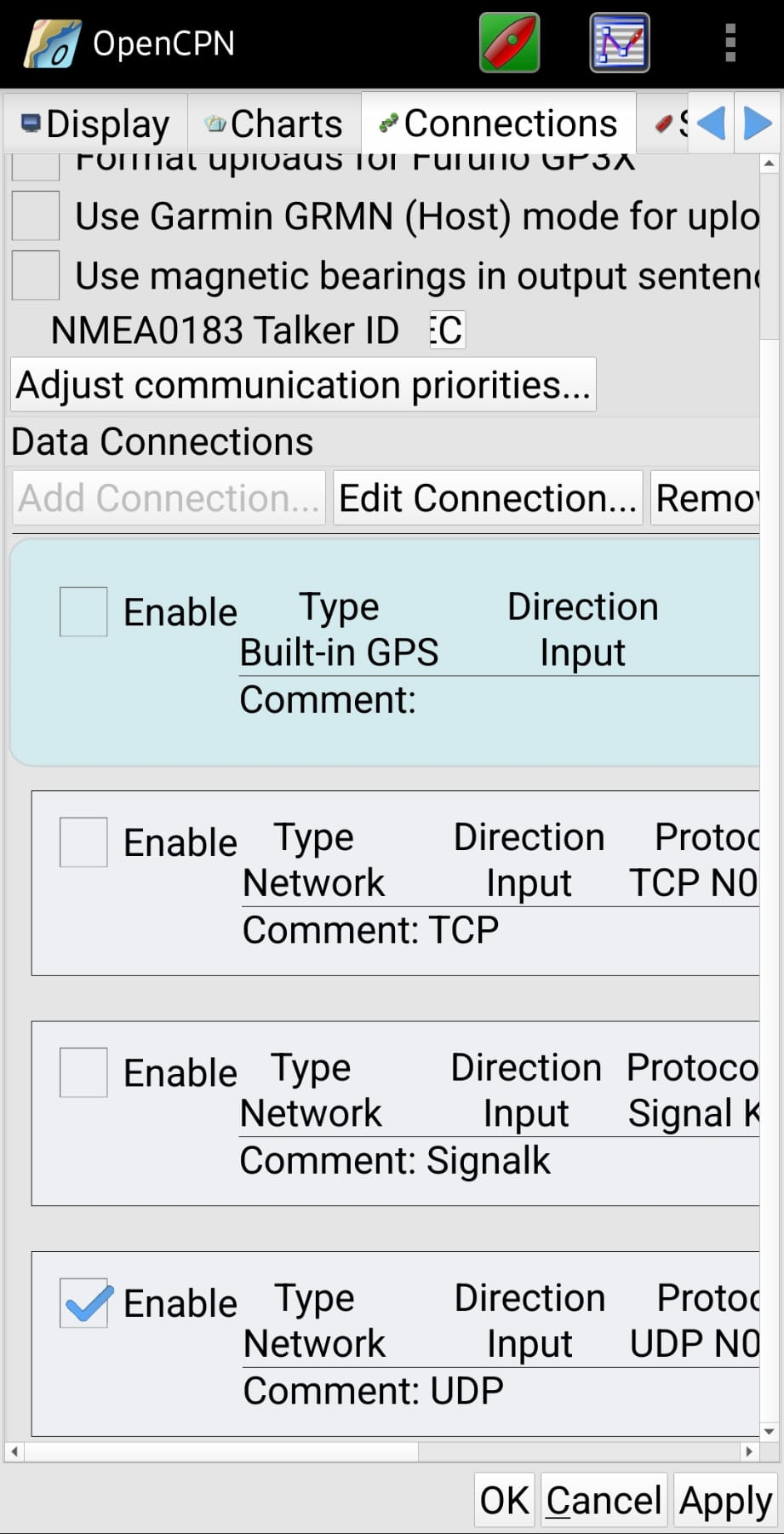 IMAGE: OpenCPN - Selecting the datahub as the new GPS source over UDP or TCP